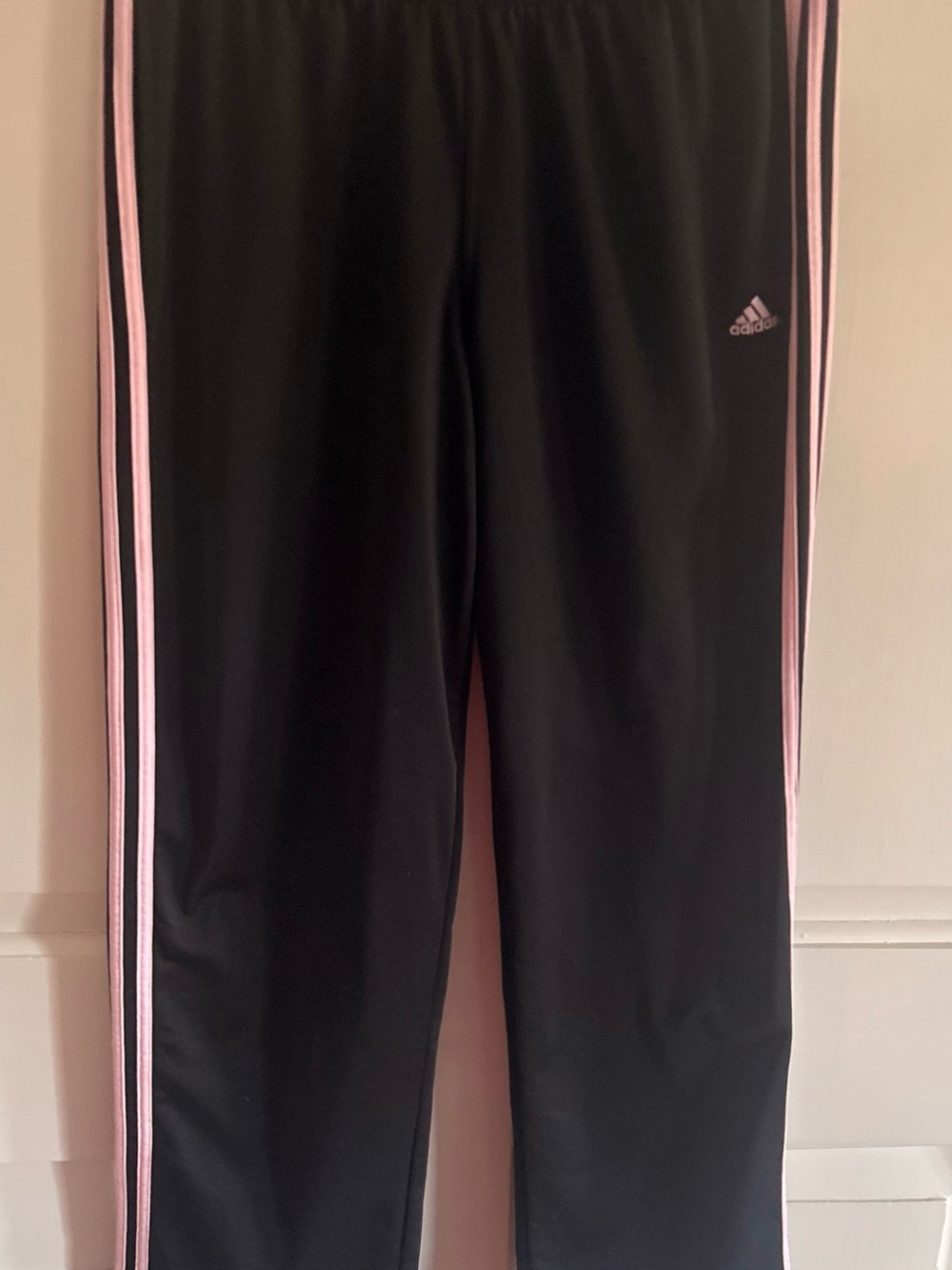 adidas Womens Track Pants Size L Black Pink 3-Stripe Athletic Joggers Tricot